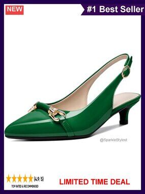 Women's Kitten Heel Slingback Pumps Pointed Toe Ankle Strap Buckle Bow